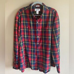 Duluth Trading Co Red Navy Yellow Plaid Button-Down Shirt